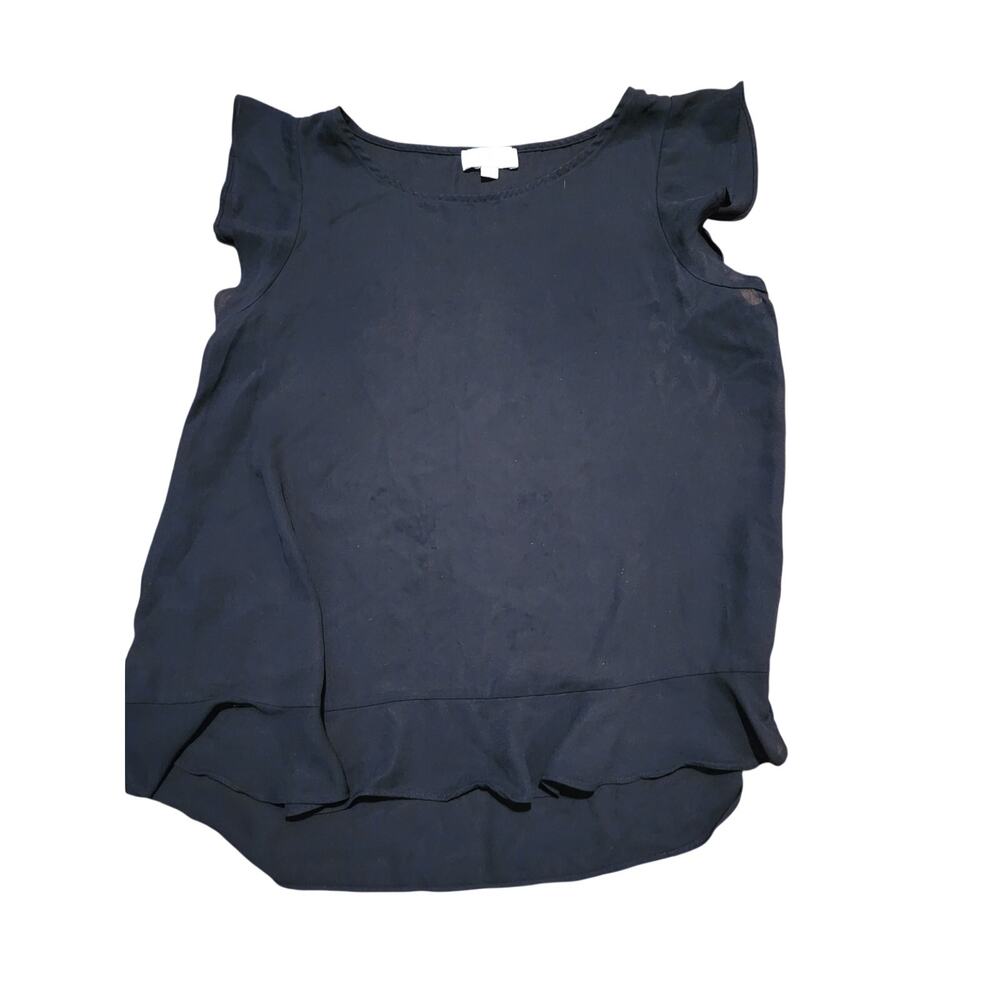 LOFT Outlet Black Blouse Medium Ruffle Hem Short Sleeve Work Top
